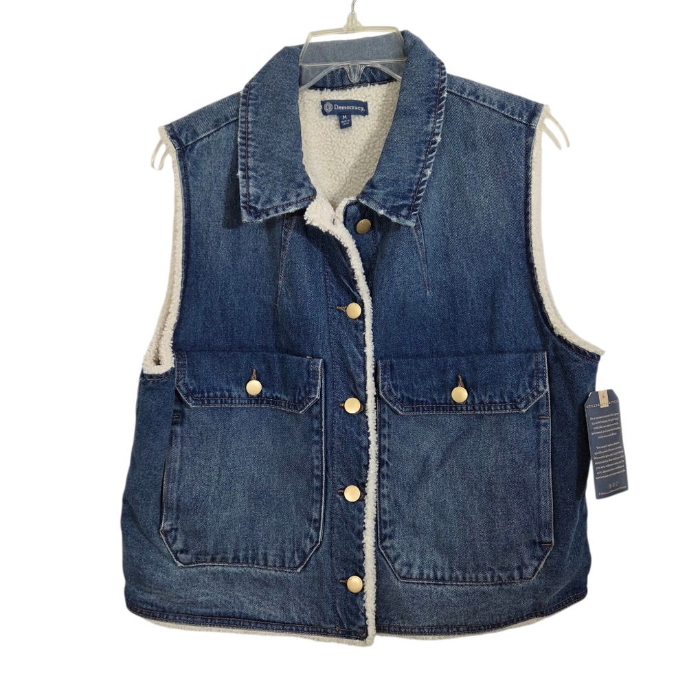 NWT Democracy Denim Sherpa Lined Trucker Vest Size Medium Boho Workwear